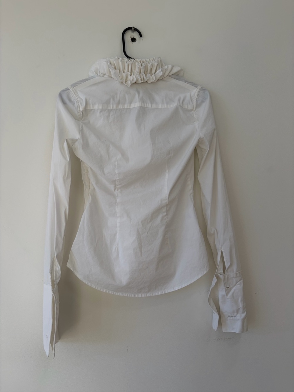 BCBGMaxAzria White Ruffle V-Neck Button-Down Blouse - Picture 7 of 9
